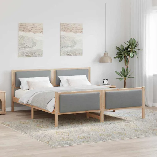 Estructura de Cama Con Cabecera Gris Claro 200 x 200 cm Tela
