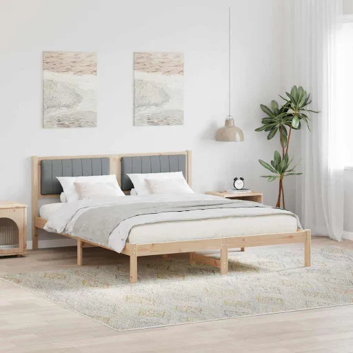 Estructura de Cama Con Cabecera Tapizada Gris Claro