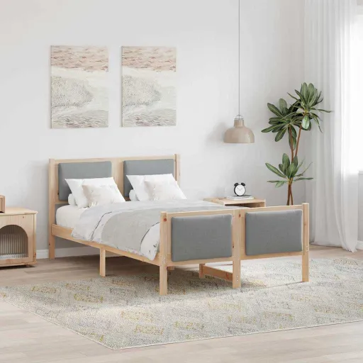 Estructura de Cama Con Cabecera Gris Claro 120 x 200 cm Tela