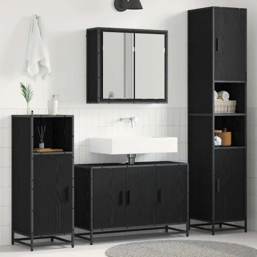 Juego de Muebles de Baño   Roble Negro Madera Contrachapada (4 pcs)