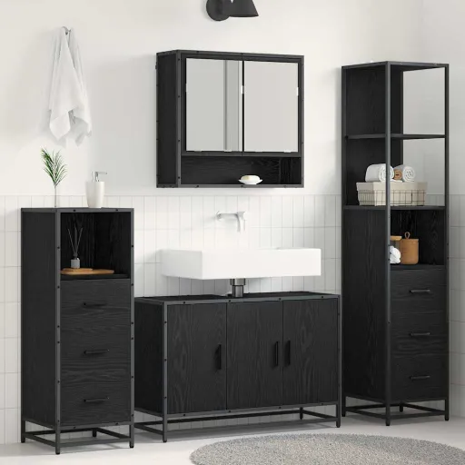 Juego de Muebles de Baño   Roble Negro Madera Contrachapada (4 pcs)