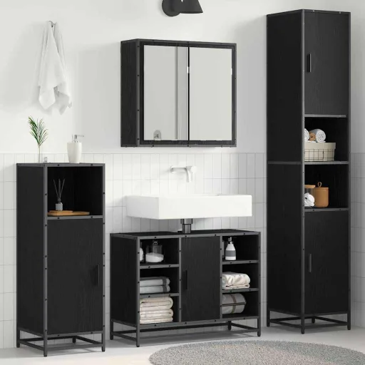 Juego de Muebles de Baño   Roble Negro Madera de Ingeniería (4 pcs)