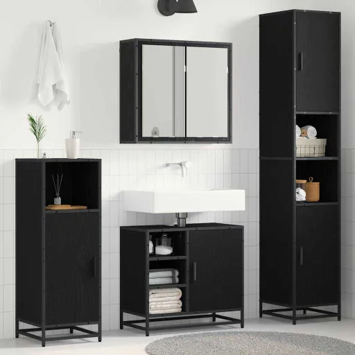 Juego de Muebles de Baño   Roble Negro Madera Contrachapada (3 pcs)