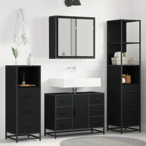 Juego de Muebles de Baño   Roble Negro Madera Contrachapada (3 pcs)