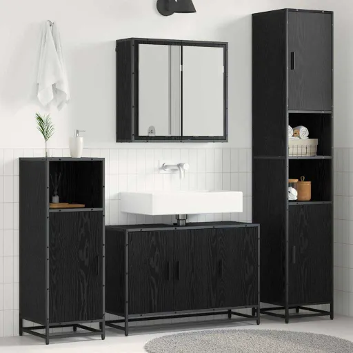 Juego de Muebles de Baño   Roble Negro Madera Contrachapada (3 pcs)