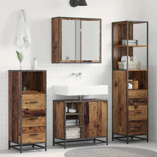 Juego de Muebles de Baño Con Cajón   Madera Envejecida (3 pcs)