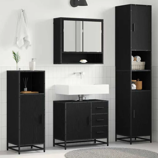 Juego de Muebles de Baño   Roble Negro Madera de Ingeniería (4 pcs)
