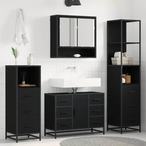 Juego de Muebles de Baño   Roble Negro Madera de Ingeniería (4 pcs)