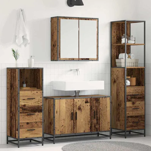 Juego de Muebles de Baño Con Cajón   Madera Envejecida (4 pcs)