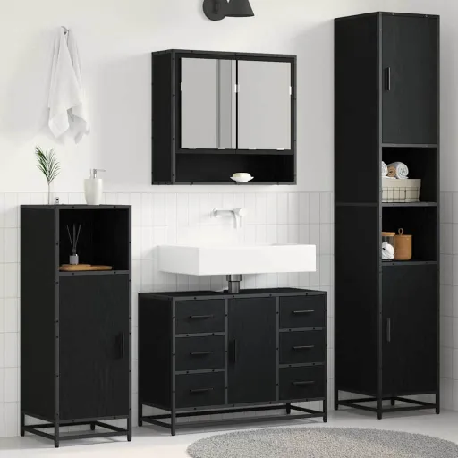 Juego de Muebles de Baño   Roble Negro Madera de Ingeniería (3 pcs)