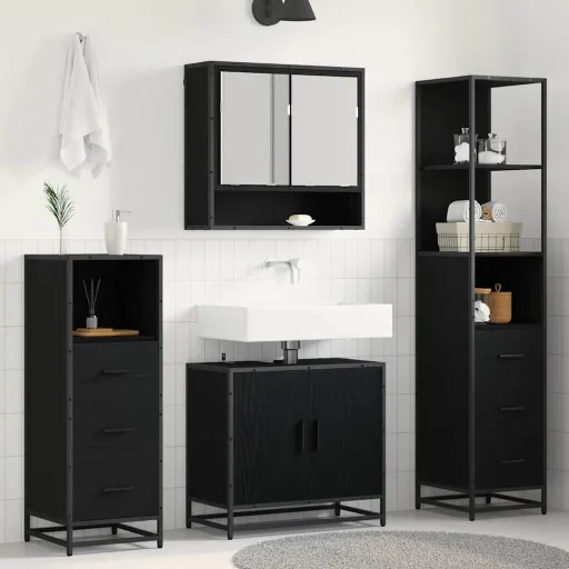 Juego de Muebles de Baño   Roble Negro Madera de Ingeniería (4 pcs)