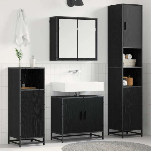 Juego de Muebles de Baño   Roble Negro Madera de Ingeniería (4 pcs)