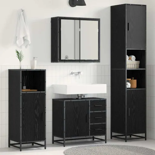 Juego de Muebles de Baño   Roble Negro Madera de Ingeniería (3 pcs)