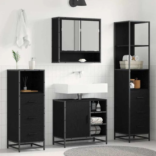 Juego de Muebles de Baño   Roble Negro Madera de Ingeniería (4 pcs)
