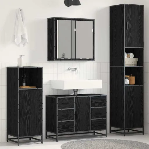Juego de Muebles de Baño   Roble Negro Madera de Ingeniería (3 pcs)
