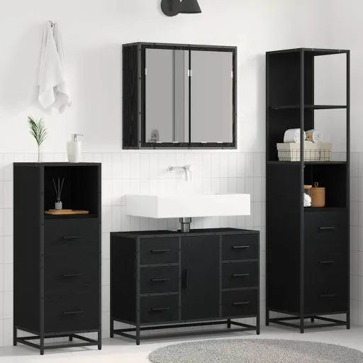Juego de Muebles de Baño   Roble Negro Madera de Ingeniería (4 pcs)