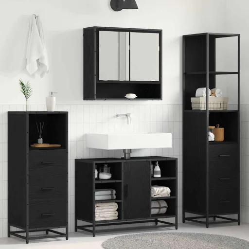 Juego de Muebles de Baño   Roble Negro Madera de Ingeniería (3 pcs)