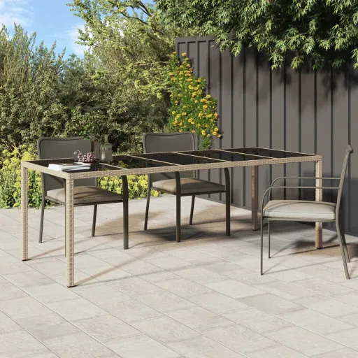 Mesa de Jardín de Vidrio Templado Ratán PE Beige 250x100x75 cm