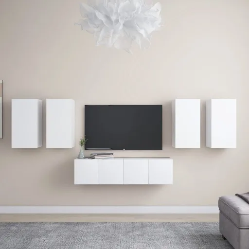 Set de Muebles de Salón TV 6 Piezas Madera de Ingeniería Blanco