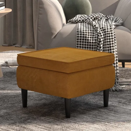 Taburete Con Patas de Madera Terciopelo Marrón