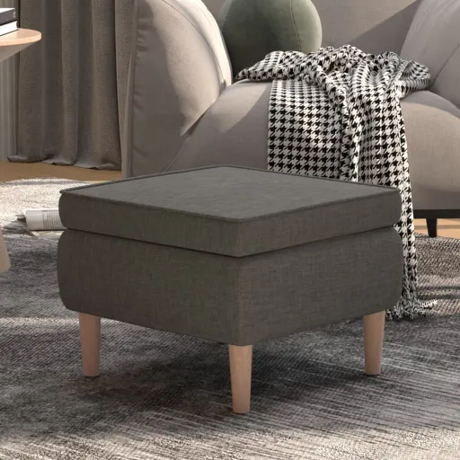 Taburete Con Patas de Madera Tapizado Tejido Gris Oscuro
