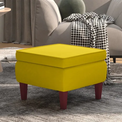 Taburete Con Patas de Madera Terciopelo Amarillo