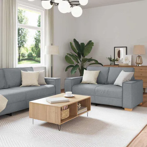 Sofá   Gris Claro 220 x 80 x 84 cm Tejido Mezcla de Lino (3 pcs)