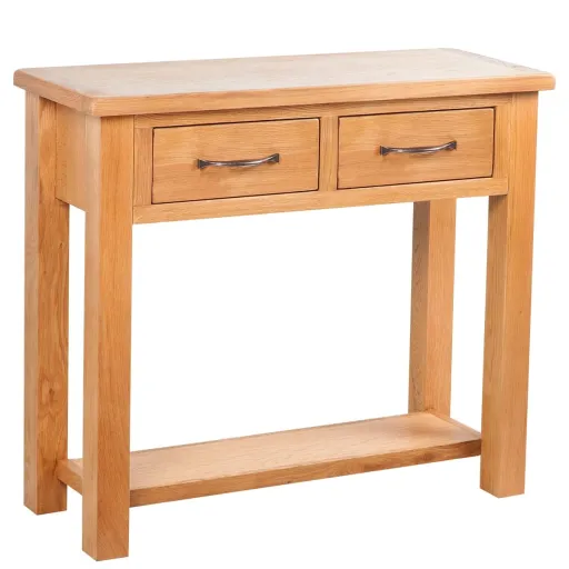 Mesa Consola Con 2 Cajones Madera Maciza de Roble 83x30x73 cm
