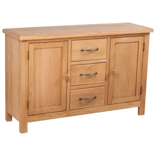 Aparador Grande 3 Cajones Madera Maciza Roble 110x33,5x70 cm