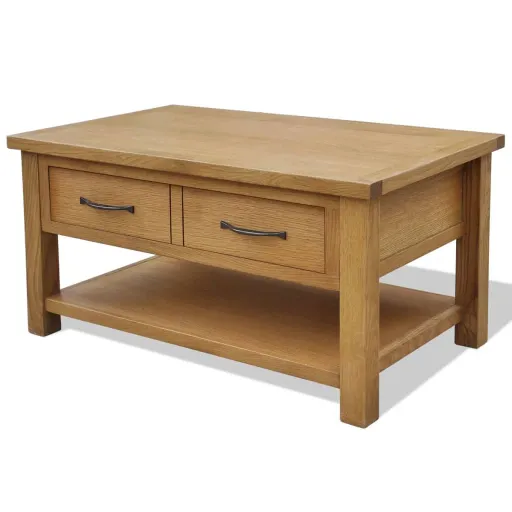 Mesa de Centro de Madera Maciza de Roble 88x53x45 cm