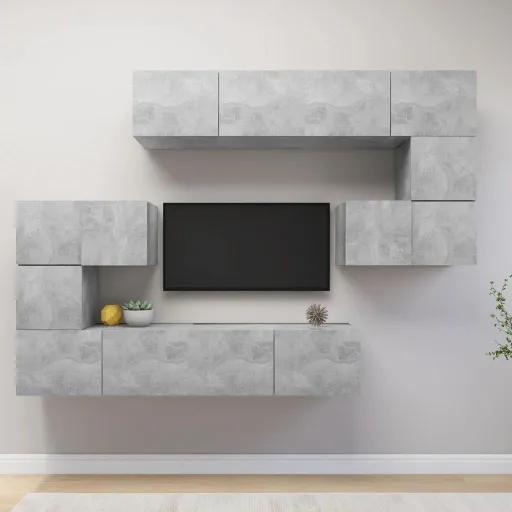Set Muebles de Salón TV 8 Pzas Madera Ingeniería Gris Hormigón