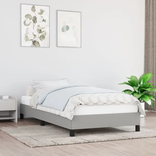 Estructura de Cama Sin Colchón Tela Gris Claro 90x190 cm