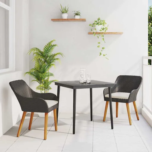 Conjunto de Comedor de Jardín   Negro Ratán Sintético (3 pcs)
