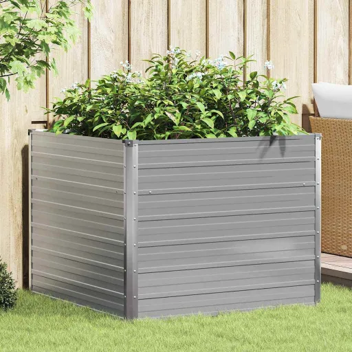 Jardinera Elevada 100x100x77 cm Acero Galvanizado Gris