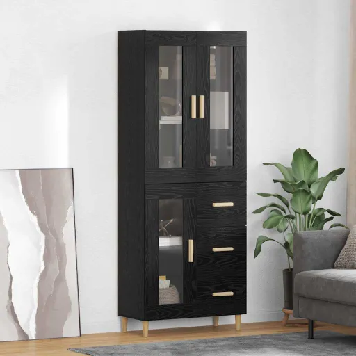 Aparador Alto Con Cajón Roble Negro 69,5 x 34 x 180 cm