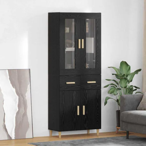 Aparador Alto Con Cajón Roble Negro 69,5 x 34 x 180 cm