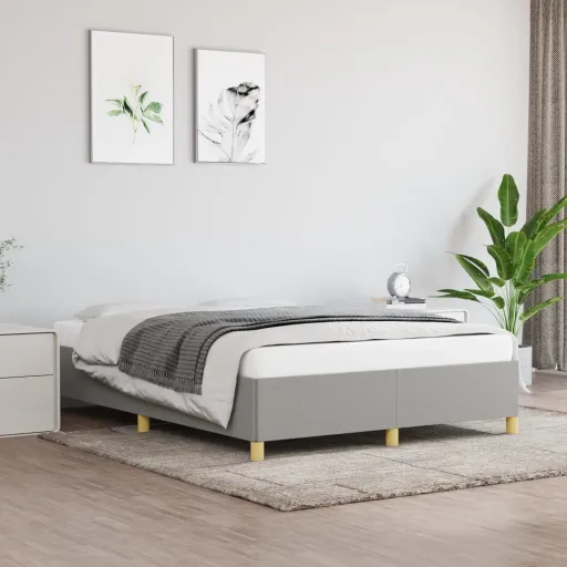 Estructura de Cama Doble Sin Colchón Tela Gris Claro 135x190 cm