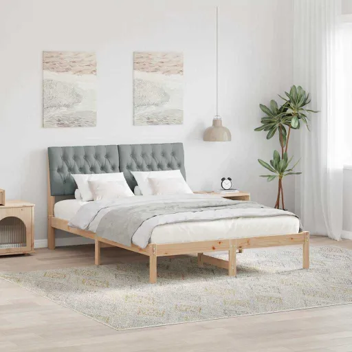 Estructura de Cama Con Cabecera Gris Claro 140 x 200 cm