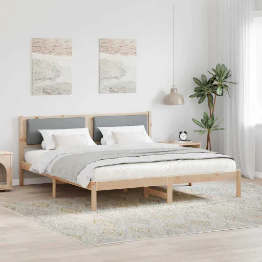 Estructura de Cama Con Cabecera Gris Claro 200 x 200 cm
