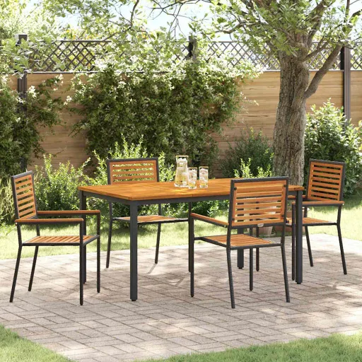 Conjunto de Comedor de Jardín   Negro y Marrón (5 pcs)