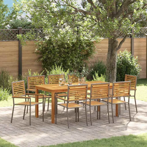 Conjunto de Comedor de Jardín   Gris (9 pcs)