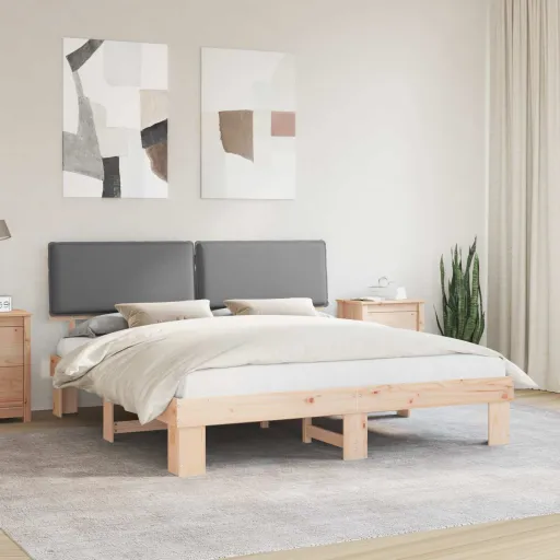 Estructura de Cama Con Cabecera Tapizada Gris Claro