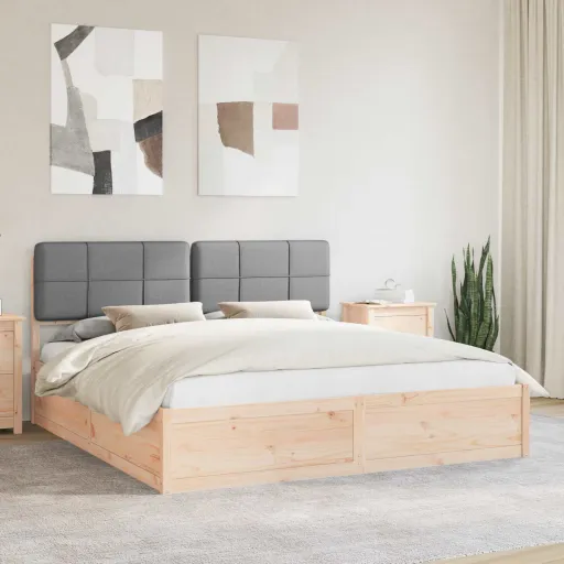 Estructura de Cama Con Cabecera Tapizada Gris Claro