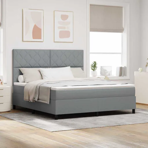 Cama Tipo Box Spring Con Colchón Gris Claro 180 x 200 cm Tela