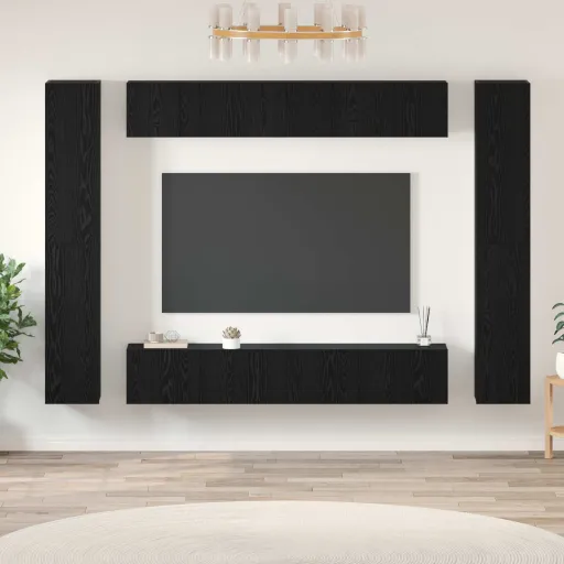 Conjunto de Mueble de TV Montaje en la Pared   Roble Negro (10 pcs)