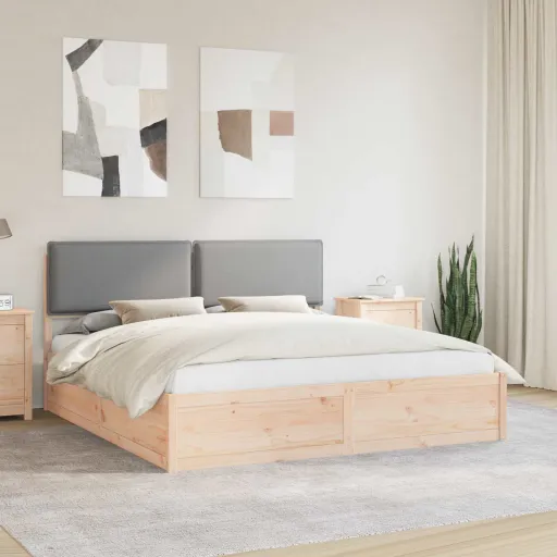 Estructura de Cama Con Cabecera Tapizada Gris Claro