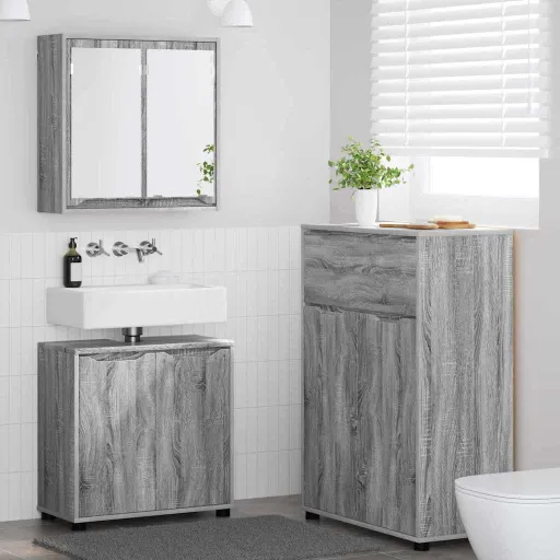 Juego de Muebles de Baño   Gris Sonoma Madera Contrachapada (3 pcs)