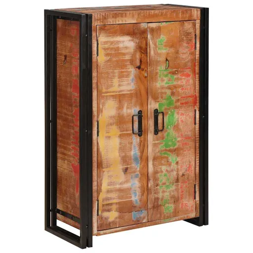 Highboard Con Puertas Marrón Madera Recuperada Sólida y Metal