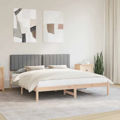 Estructura de Cama Con Cabecera Tapizada Gris Claro