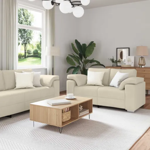 Sofá   Beige 219 x 80 x 82 cm Tejido Mezcla de Lino (3 pcs)